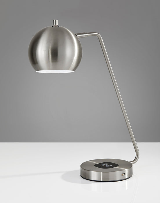 Adesso Brushed Steel Emerson Adesso Charge Desk Lamp-Brushed Steel Globe Shade And 60 Inch Clear Cord And On/Off Rotary Socket Switch (5131-22)