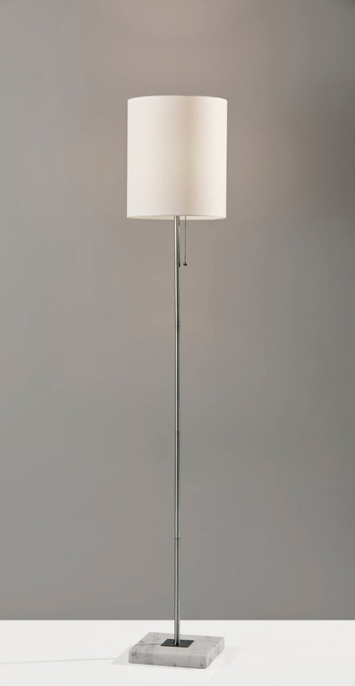 Adesso Brushed Steel Fiona Floor Lamp-White Textured Fabric Cylinder Shade And 60 Inch Clear Cord And Pull Chain (5178-22)