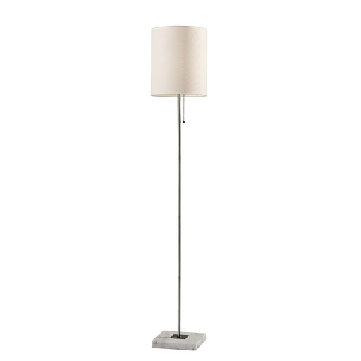 Adesso Brushed Steel Fiona Floor Lamp-White Textured Fabric Cylinder Shade And 60 Inch Clear Cord And Pull Chain (5178-22)