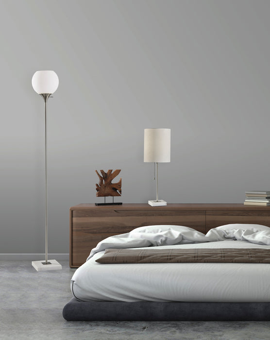 Adesso Brushed Steel Fiona Torchiere-White Opal Glass Globe Shade And 60 Inch Clear Cord And 3-Way Rotary Switch On Socket (5179-22)