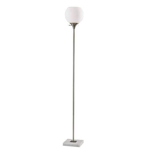 Adesso Brushed Steel Fiona Torchiere-White Opal Glass Globe Shade And 60 Inch Clear Cord And 3-Way Rotary Switch On Socket (5179-22)