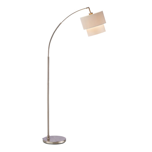 Adesso Brushed Steel Gala Arc Lamp-Natural Corrugated Fabric Double Drum Shade And 60 Inch Clear Cord And 3-Way Socket Switch (3029-12)