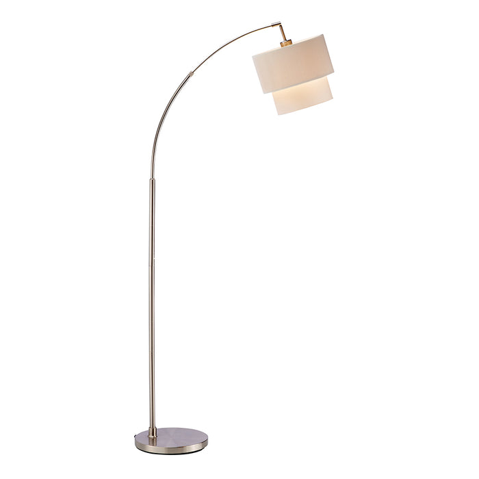 Adesso Brushed Steel Gala Arc Lamp-Natural Corrugated Fabric Double Drum Shade And 60 Inch Clear Cord And 3-Way Socket Switch (3029-12)