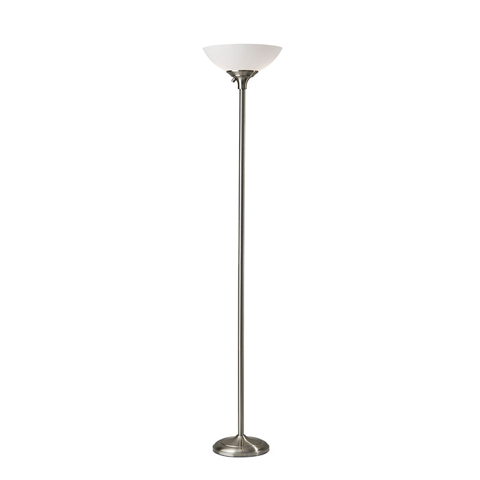 Adesso Brushed Steel Glenn 300W Torchiere-Frosted Plastic Bowl Shade And 60 Inch Black Cord And Low/High/Off Rotary Switch (7506-22)