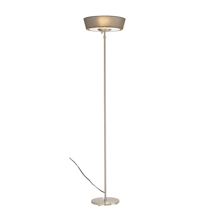 Adesso Brushed Steel Harper 300W Torchiere-Gray Linen-Frosted Diffuser Short Modified Drum Shade-60 Inch Black Cord-Low/High/Off Rotary Switch (5169-03)