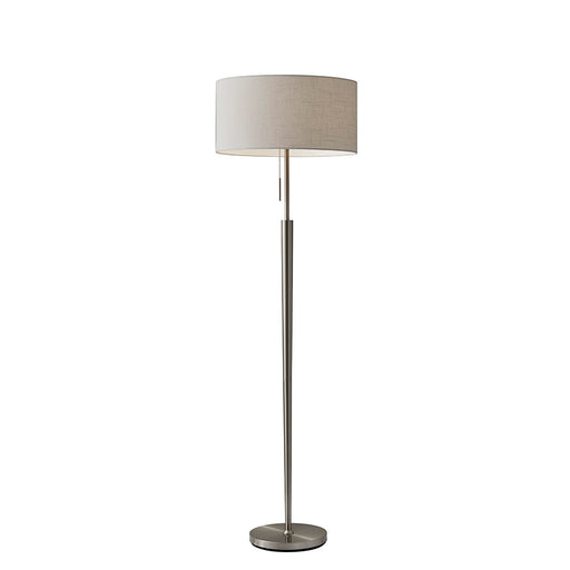Adesso Brushed Steel Hayworth Floor Lamp-White Textured Drum Shade And 60 Inch Clear Cord And Pull Chain Switch (3457-22)