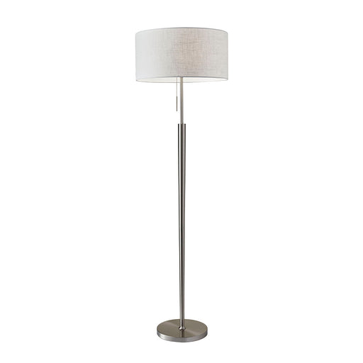Adesso Brushed Steel Hayworth Floor Lamp-White Textured Drum Shade And 60 Inch Clear Cord And Pull Chain Switch (3457-22)