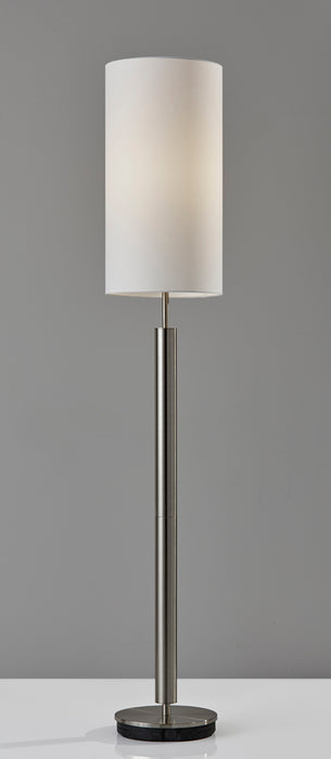 Adesso Brushed Steel Hollywood Floor Lamp-Ivory Silk-Like Fabric Tall Drum Shade And 60 Inch Black Cord And On/Off Touch Switch (4174-22)