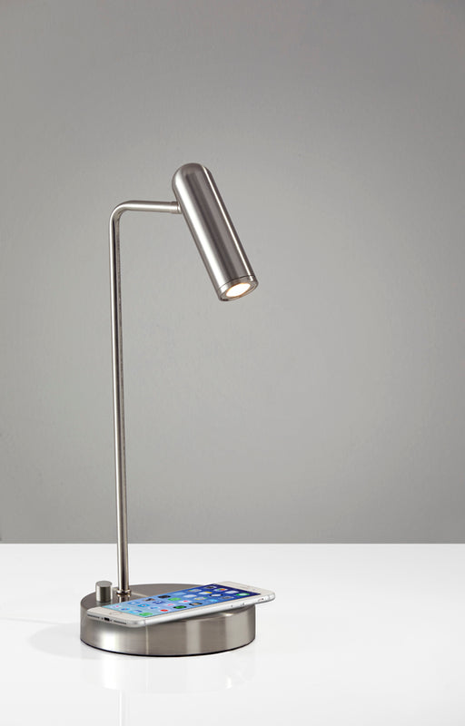 Adesso Brushed Steel Kaye Adesso Charge LED Desk Lamp-Brushed Steel Tube Shade And 63 Inch Clear Cord And On/Off Rotary Switch On Base (3162-22)