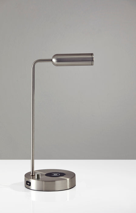 Adesso Brushed Steel Kaye Adesso Charge LED Desk Lamp-Brushed Steel Tube Shade And 63 Inch Clear Cord And On/Off Rotary Switch On Base (3162-22)