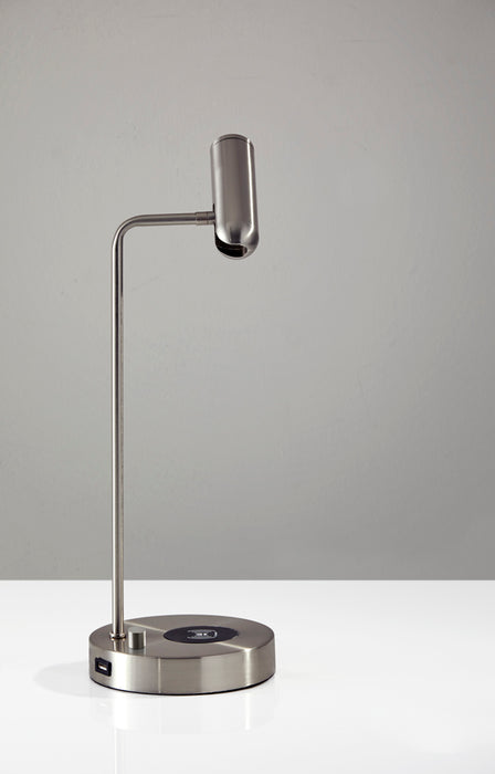 Adesso Brushed Steel Kaye Adesso Charge LED Desk Lamp-Brushed Steel Tube Shade And 63 Inch Clear Cord And On/Off Rotary Switch On Base (3162-22)