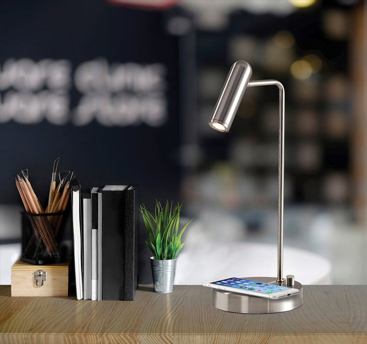 Adesso Brushed Steel Kaye Adesso Charge LED Desk Lamp-Brushed Steel Tube Shade And 63 Inch Clear Cord And On/Off Rotary Switch On Base (3162-22)