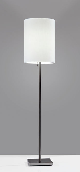 Adesso Brushed Steel Liam Floor Lamp-White Textured Fabric Tall Drum Shade And 72 Inch Clear Cord And On/Off Pull Chain Switch (1547-22)