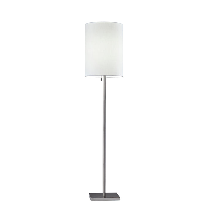 Adesso Brushed Steel Liam Floor Lamp-White Textured Fabric Tall Drum Shade And 72 Inch Clear Cord And On/Off Pull Chain Switch (1547-22)