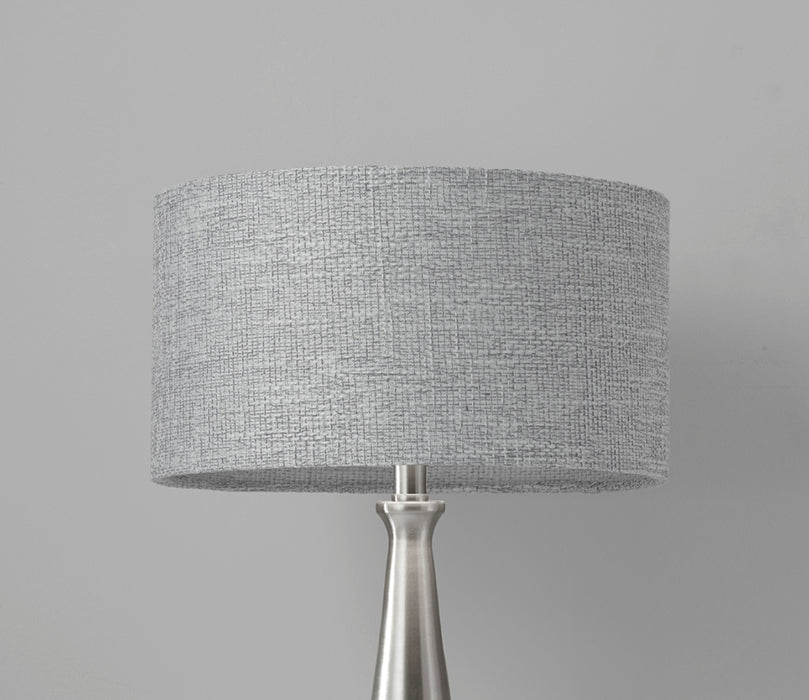 Adesso Brushed Steel Linda Table Lamp-Light Gray Textured Fabric Short Drum Shade And 60 Inch Clear Cord And 3-Way Rotary Socket Switch (1517-22)