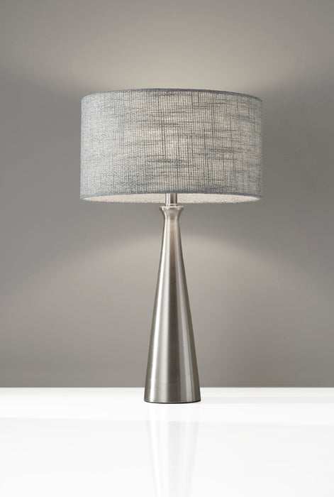 Adesso Brushed Steel Linda Table Lamp-Light Gray Textured Fabric Short Drum Shade And 60 Inch Clear Cord And 3-Way Rotary Socket Switch (1517-22)