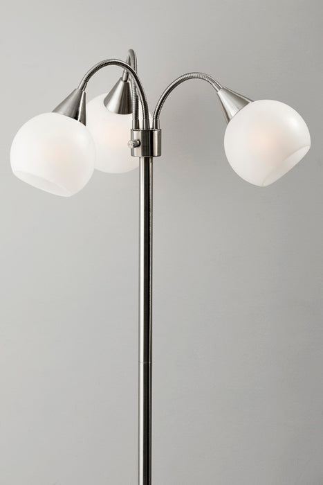 Adesso Brushed Steel Phillip 3-Arm Floor Lamp-White Plastic Globe Shade And 72 Inch Clear Cord And On/Off Pull Chain Switch (1534-22)