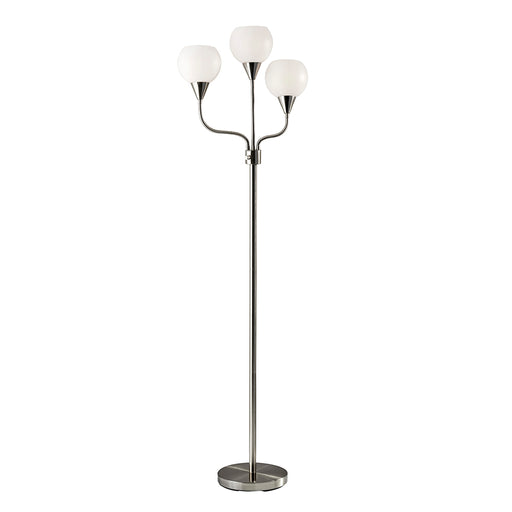 Adesso Brushed Steel Phillip 3-Arm Floor Lamp-White Plastic Globe Shade And 72 Inch Clear Cord And On/Off Pull Chain Switch (1534-22)