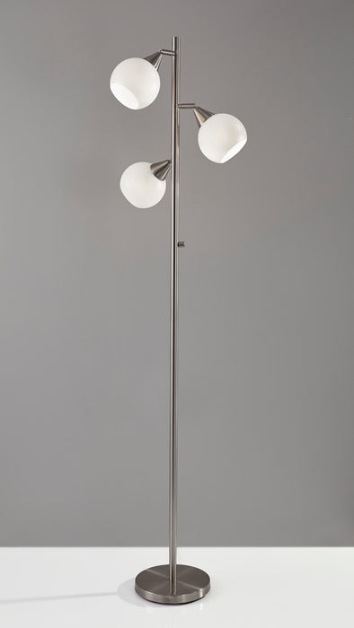 Adesso Brushed Steel Phillip Tree Lamp-White Plastic Globe Shade And 72 Inch Clear Cord And 4-Way Rotary Switch On Pole (1533-22)