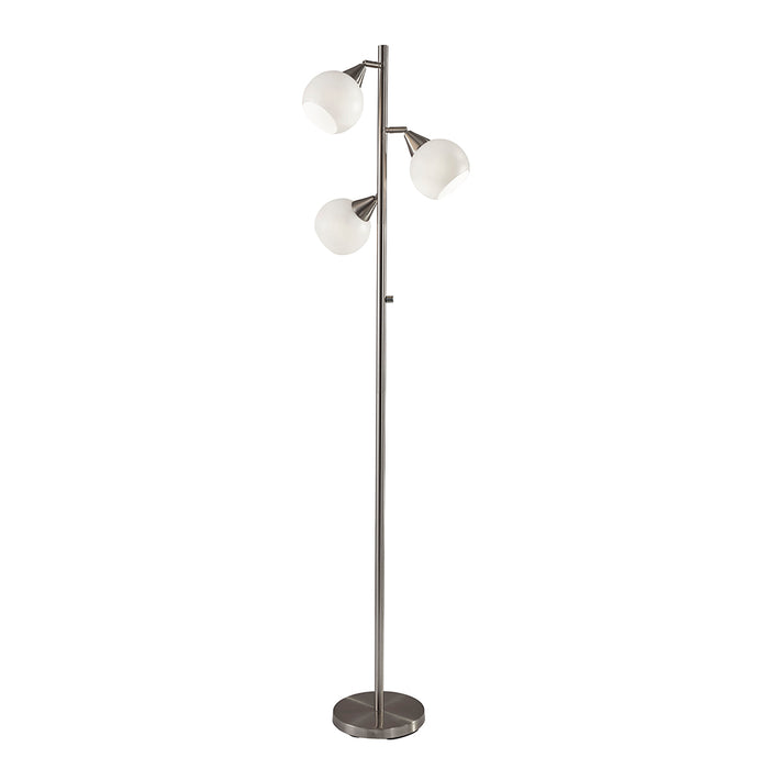 Adesso Brushed Steel Phillip Tree Lamp-White Plastic Globe Shade And 72 Inch Clear Cord And 4-Way Rotary Switch On Pole (1533-22)