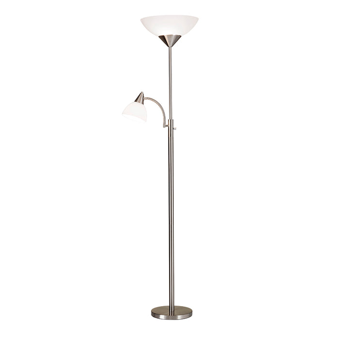 Adesso Brushed Steel Piedmont 300W Combination Torchiere-White Plastic Bowl Shade-60 Inch Clear Cord-4-Way Switch On Pole Uplight On-Reading Light On-Both Lights On-All Off (7202-22)