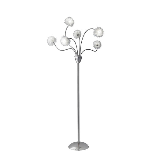Adesso Brushed Steel Pom Pom LED Floor Lamp-6 Aluminum Wire Paper Retainer Pompom Shades Globe Shade-60 Inch Black Cord-Toggle Switch (4511-22)