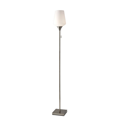 Adesso Brushed Steel Roxy Floor Lamp-White Opal Glass Cylinder Shade And 60 Inch Clear Cord And On/Off Nylon Pull Chain Switch (4266-22)