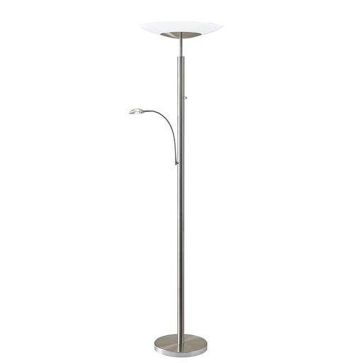 Adesso Brushed Steel Stellar LED Combination Torchiere-Frosted Glass Flat Disc Shade-60 Inch Black Cord-Uplight Full Range Rotary Dimmer Switch On Pole Reading Light-Toggle Switch (5128-22)