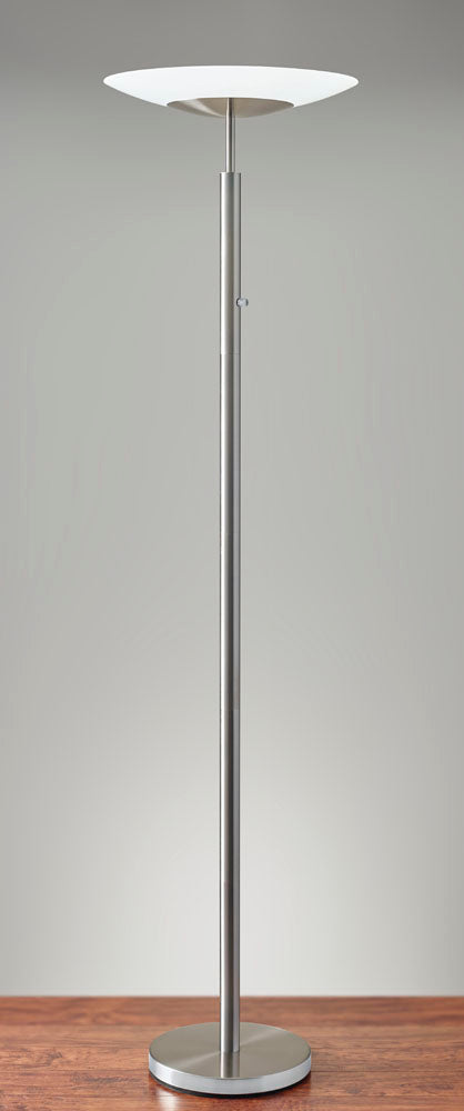 Adesso Brushed Steel Stellar LED Torchiere-Frosted Glass Flat Disc Shade And 60 Inch Black Cord And Full Range Rotary Dimmer Switch (5127-22)