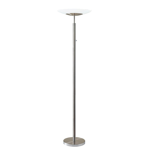 Adesso Brushed Steel Stellar LED Torchiere-Frosted Glass Flat Disc Shade And 60 Inch Black Cord And Full Range Rotary Dimmer Switch (5127-22)