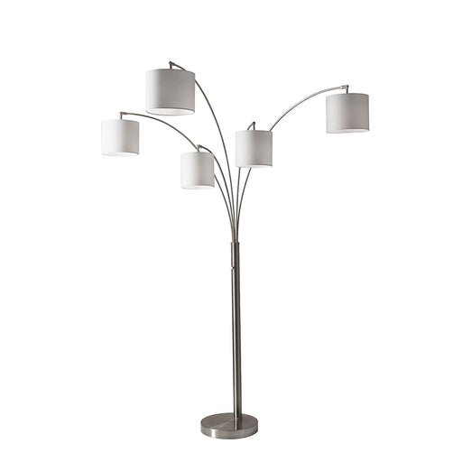 Adesso Brushed Steel Trinity 5-Arm Arc Lamp-White Linen Drum Shade And 60 Inch Clear Cord And 4-Way Rotary Switch (4239-22)