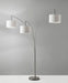 Adesso Brushed Steel Trinity Arc Lamp-3 White Linen Drums Shade And 60 Inch Clear Cord And 4-Way Rotary Switch (4238-22)