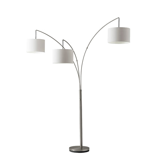 Adesso Brushed Steel Trinity Arc Lamp-3 White Linen Drums Shade And 60 Inch Clear Cord And 4-Way Rotary Switch (4238-22)