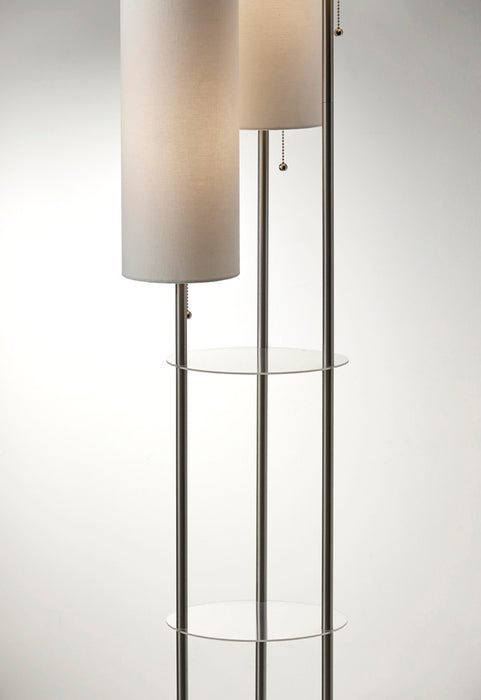 Adesso Brushed Steel Trio Floor Lamp-White Linen Tall Drums Shade And 60 Inch Clear Cord And 3 Pull Chain Switch (4305-22)