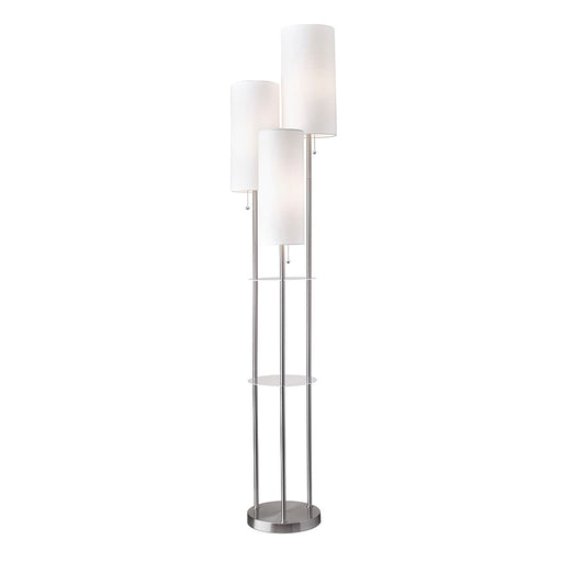 Adesso Brushed Steel Trio Floor Lamp-White Linen Tall Drums Shade And 60 Inch Clear Cord And 3 Pull Chain Switch (4305-22)