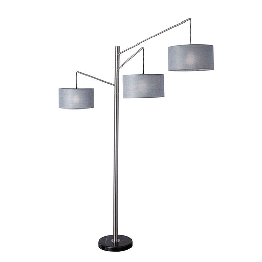 Adesso Brushed Steel Wellington Arc Lamp-3 Charcoal Gray Tweed-Like Linen Drums Shade And 60 Inch Black Cord And 4-Way Rotary Switch (4255-22)