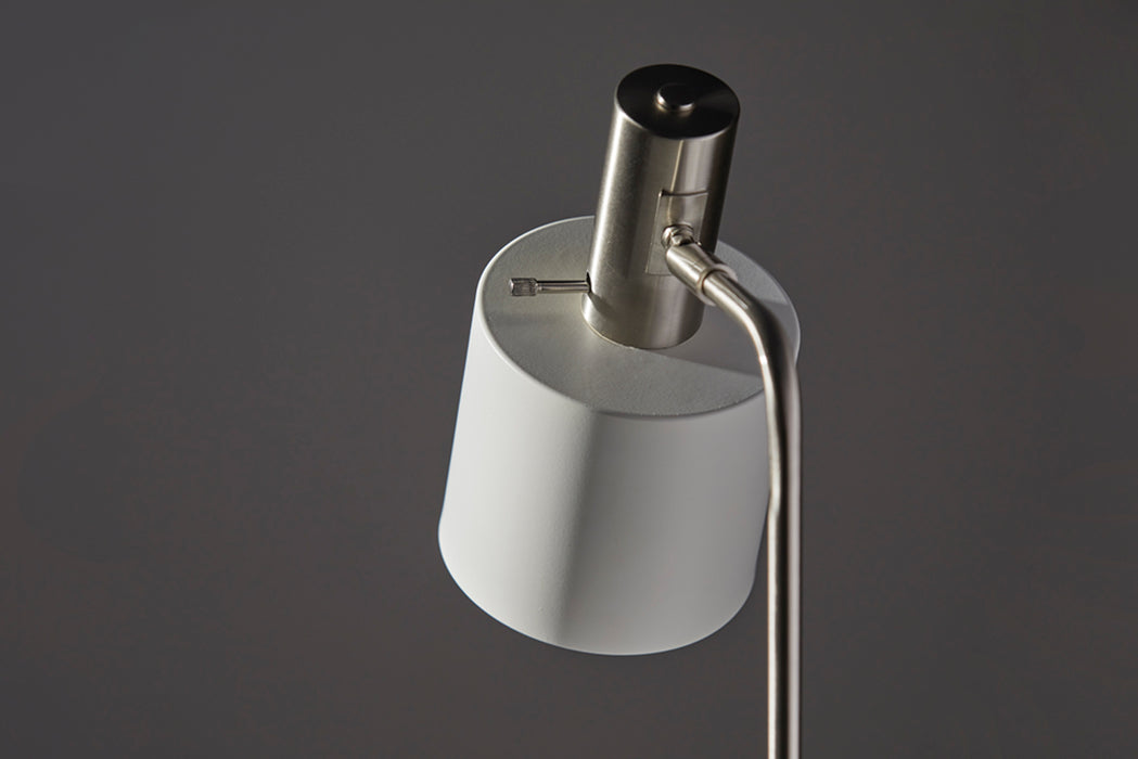 Adesso Brushed Steel And White Emmett Desk Lamp-White Painted Metal Shade And 70.866 Inch Clear Cord And Rotary Switch On Socket (3158-02)