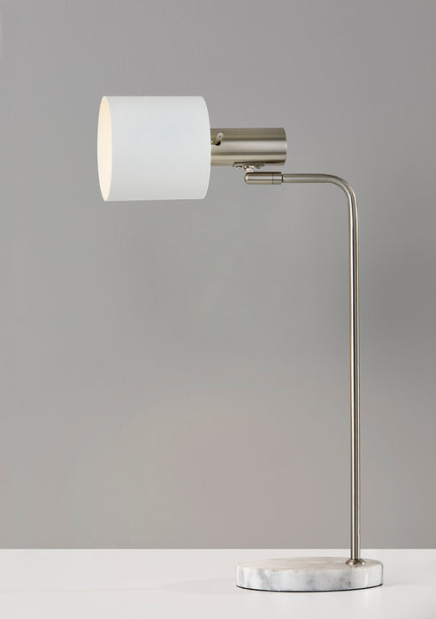 Adesso Brushed Steel And White Emmett Desk Lamp-White Painted Metal Shade And 70.866 Inch Clear Cord And Rotary Switch On Socket (3158-02)