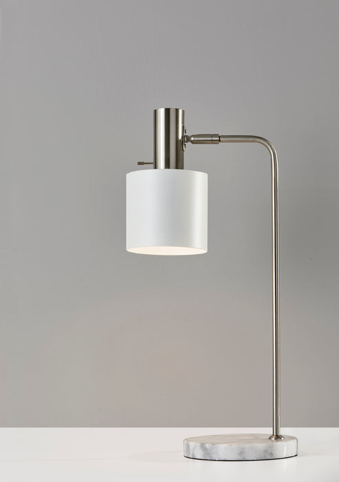 Adesso Brushed Steel And White Emmett Desk Lamp-White Painted Metal Shade And 70.866 Inch Clear Cord And Rotary Switch On Socket (3158-02)