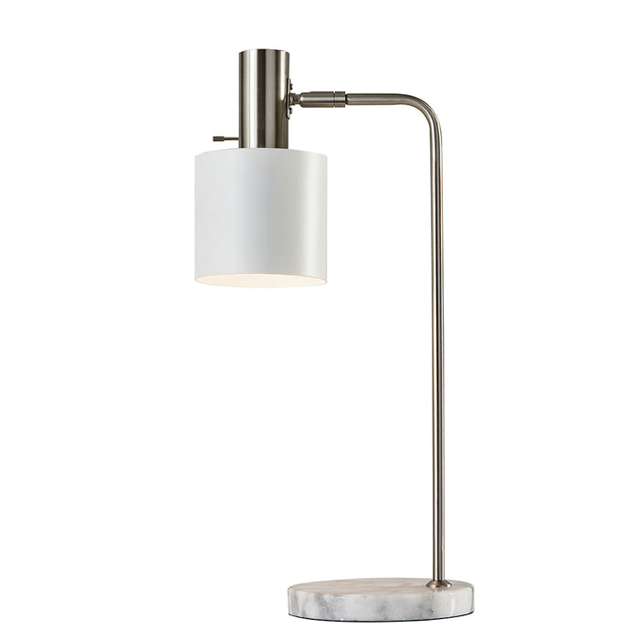Adesso Brushed Steel And White Emmett Desk Lamp-White Painted Metal Shade And 70.866 Inch Clear Cord And Rotary Switch On Socket (3158-02)