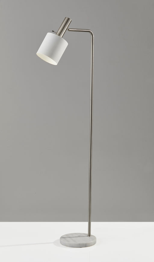 Adesso Brushed Steel And White Emmett Floor Lamp-White Painted Metal Shade And 98.425 Inch Clear Cord And Rotary Switch On Socket (3159-02)