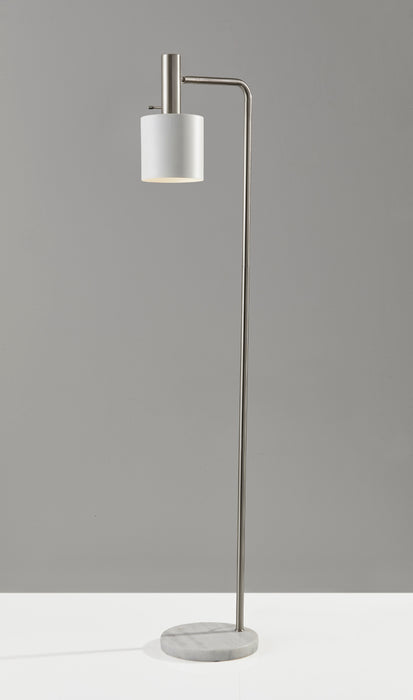 Adesso Brushed Steel And White Emmett Floor Lamp-White Painted Metal Shade And 98.425 Inch Clear Cord And Rotary Switch On Socket (3159-02)