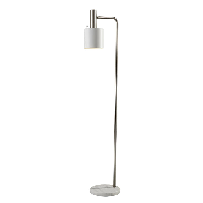 Adesso Brushed Steel And White Emmett Floor Lamp-White Painted Metal Shade And 98.425 Inch Clear Cord And Rotary Switch On Socket (3159-02)