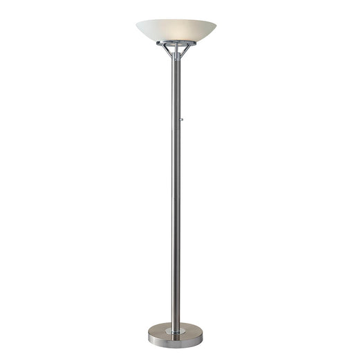 Adesso Brushed Steel-Chrome Accents Expo 300W Torchiere-Frosted Glass Bowl Shade-60 Inch Black Cord-Low/High/Off Rotary Switch On Tube (5023-22)