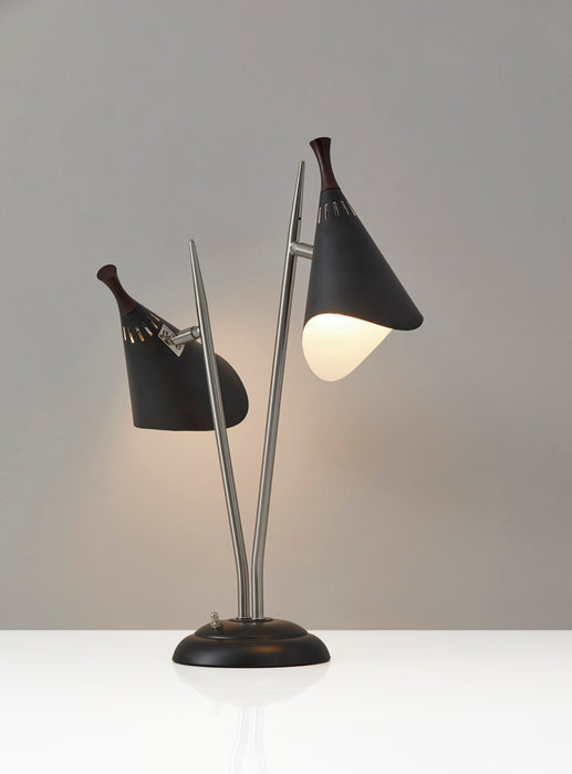 Adesso Brushed Steel/Black Painted-Wood Accent Draper Desk Lamp-Black Painted Metal Cone Shade-60 Inch Clear Cord-3-Way Rotary Switch On Base (3235-01)