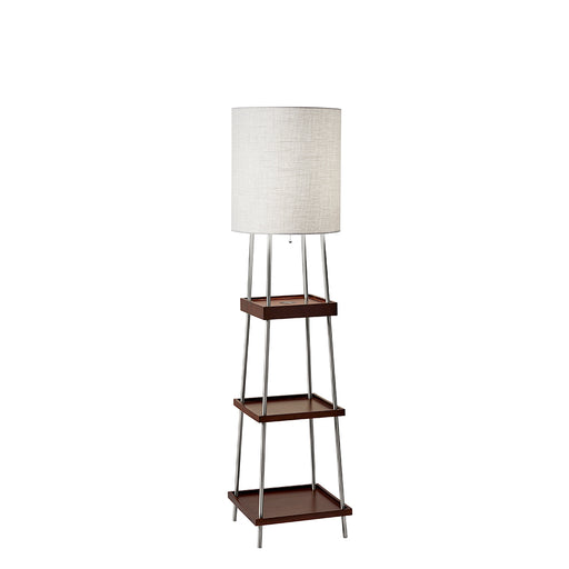 Adesso Brushed Steel/Walnut Poplar Wood Henry Adesso Charge Shelf Floor Lamp-Light Natural Textured Fabric Tall Drum Shade-63 Inch Clear Cord-On/Off Pull Chain (3459-15)