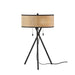 Adesso Bushwick Table Lamp Black With Natural Woven Rattan/Plastic Top Diffuser Short Drum Shade (1625-01)