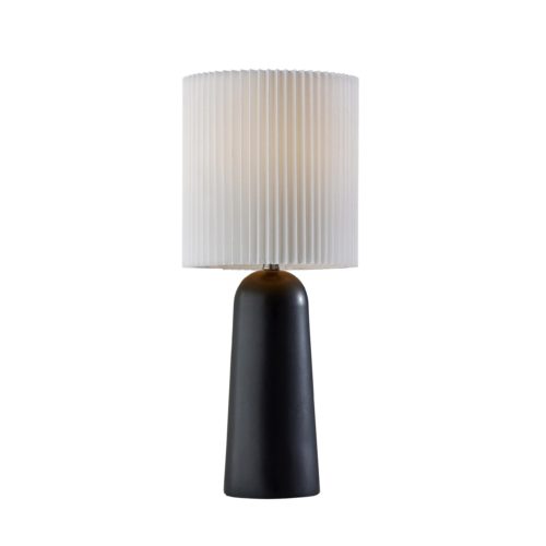 Adesso Callie Table Lamp Black Ceramic With White Pleated Fabric Tall Drum Shade (1622-01)