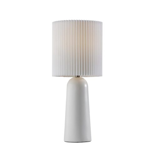 Adesso Callie Table Lamp White Ceramic With White Pleated Fabric Tall Drum Shade (1622-02)