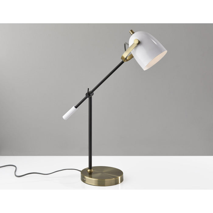 Adesso Casey Desk Lamp Black White And Antique Brass Painted White Metal (3494-21)